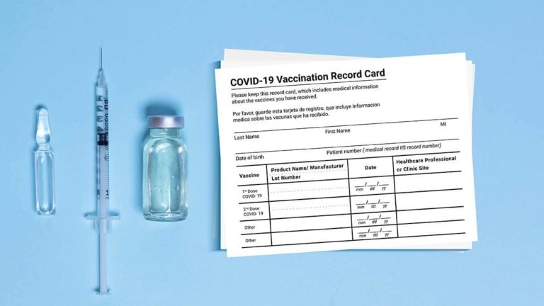 COVID-19 vaccination record card.