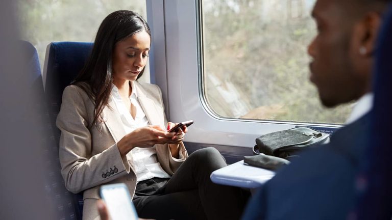Two commuters on a train.