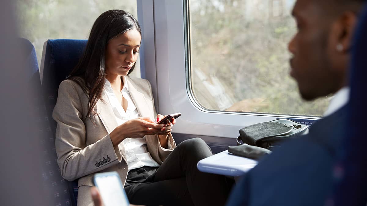 Two commuters on a train.