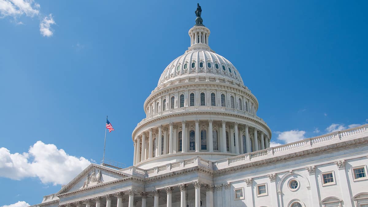 Government building with American flag.