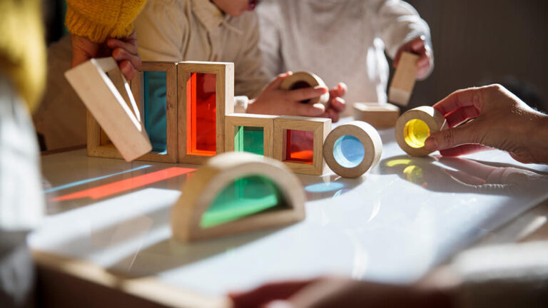 Children playing with blocks.