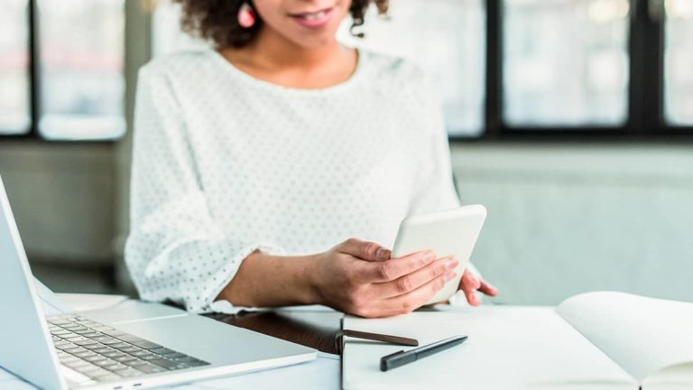 Business owner handling her own accounting.