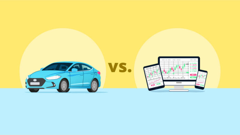 Illustration of a car vs. illustration of graphs on screens.
