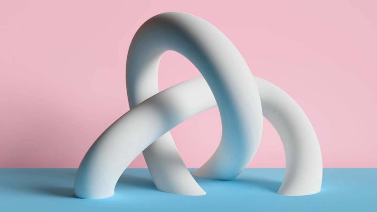 Abstract porcelain statue on a pastel background.