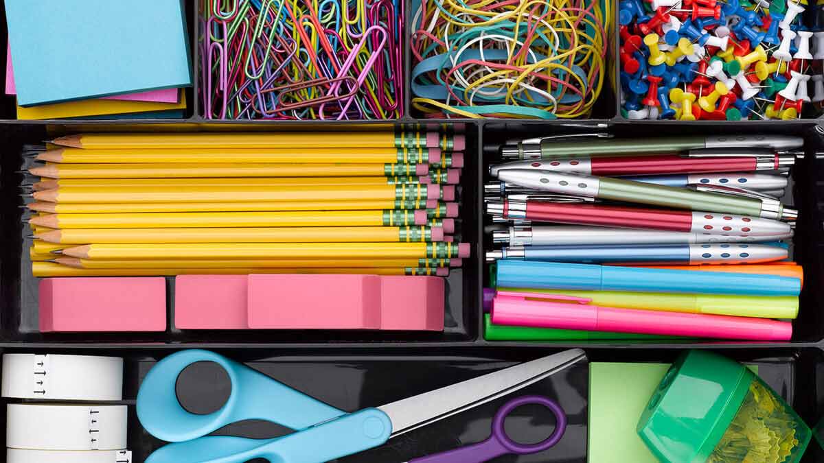 Pencils, scissors, and other supplies.