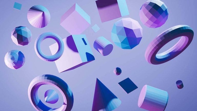 Assorted abstract purple shapes.