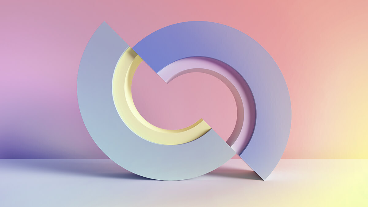 Two abstract pieces almost forming a circle.
