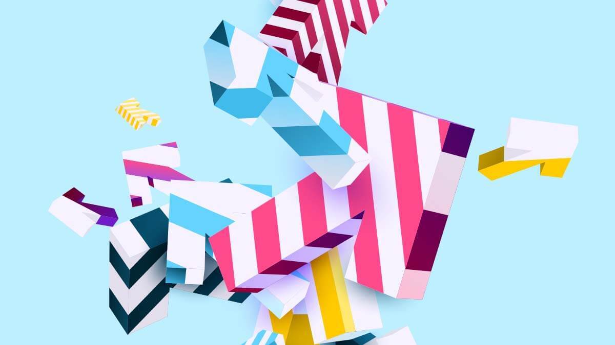 Several brightly colored, striped arrows on a blue background.