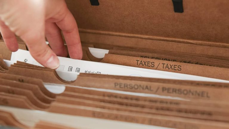 Business files reading "Taxes."