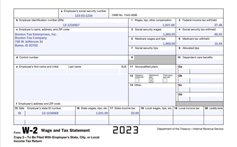 IRS Form W-2 example showing box 1 amount lower than boxes 3 and 5