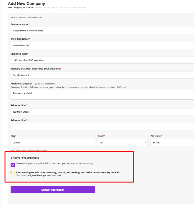 Patriot's Add New Company page for Accountant Partners.