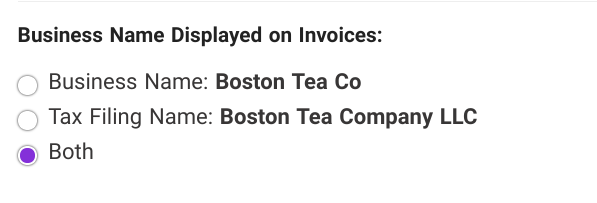 Business name or DBA display setting