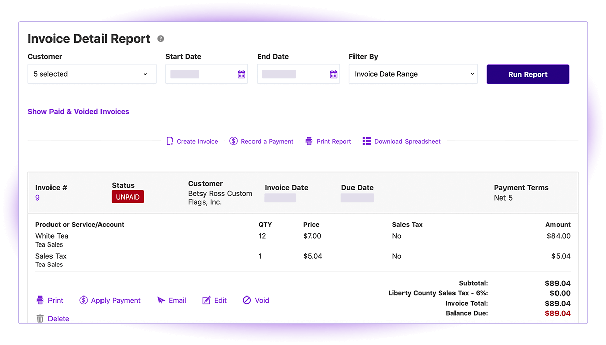 Screenshot of Patriot Software Invoice Details