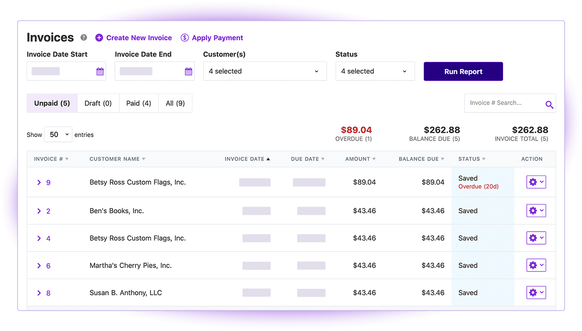 Screenshot of Patriot Software Invoices