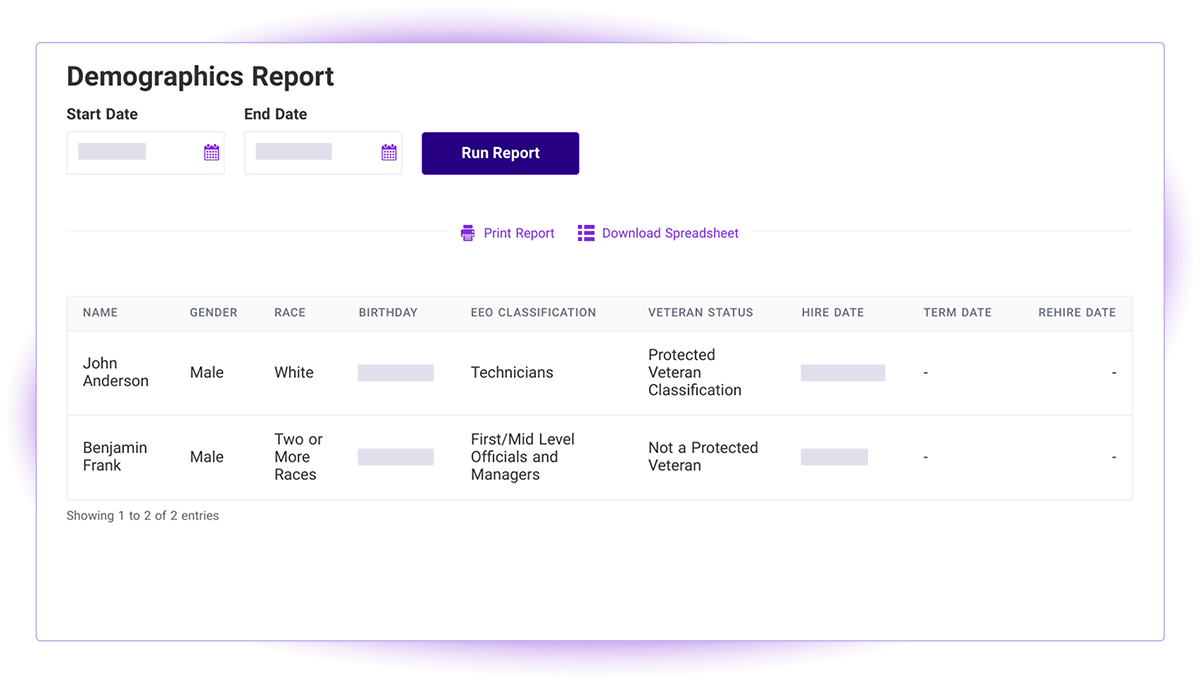 Patriot's Demographics Report in Patriot's HR software add-on. 