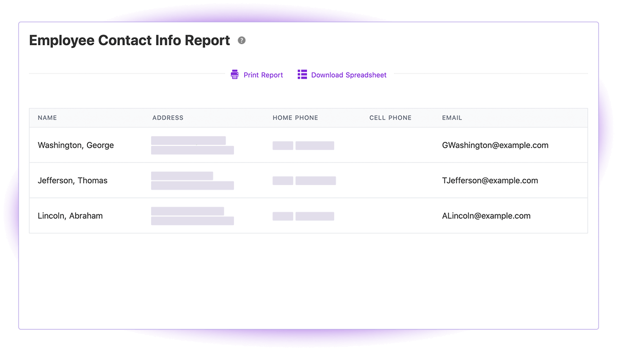 Patriot's Contact Info Report in Patriot's HR software add-on.
