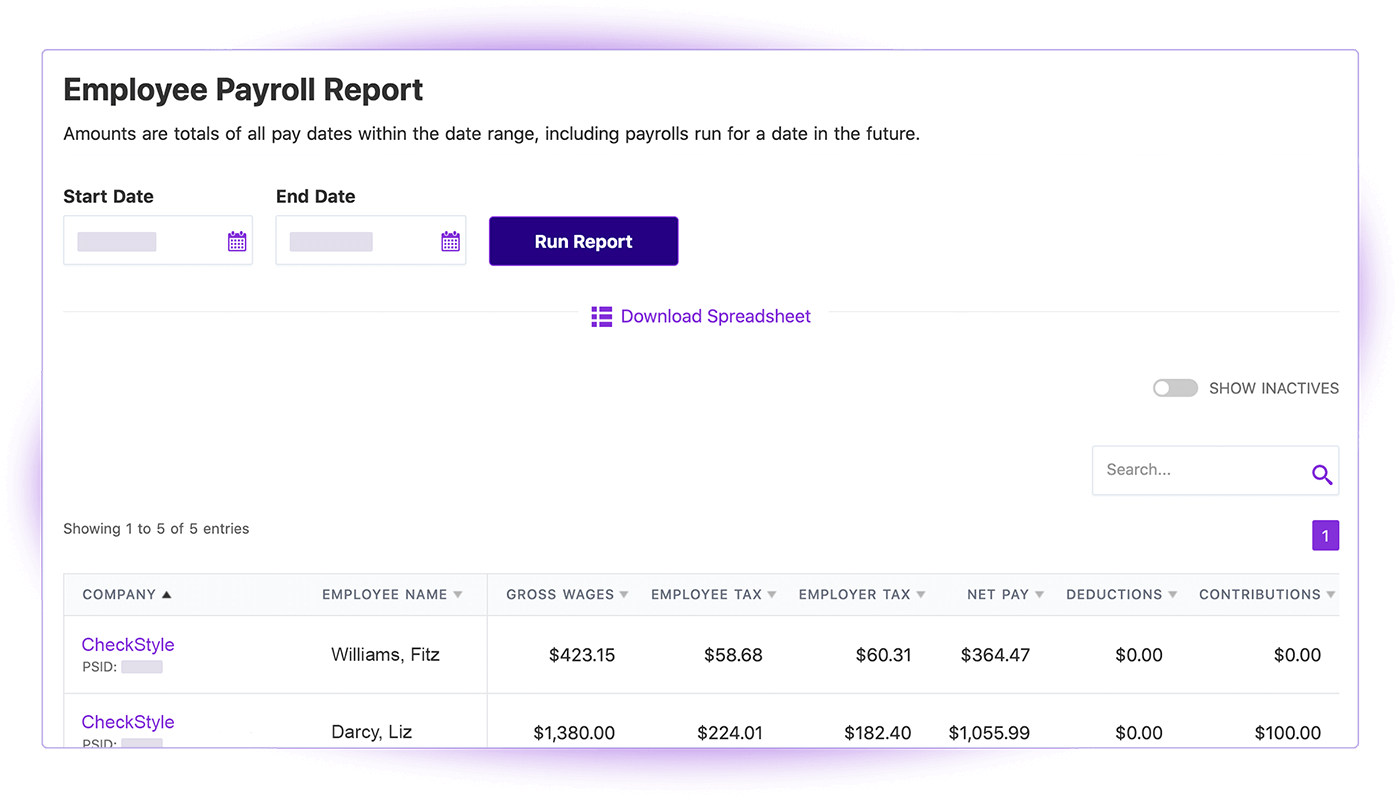 Patriot's Employee Payroll Report for accountants enrolled in Patriot's Partner Program.