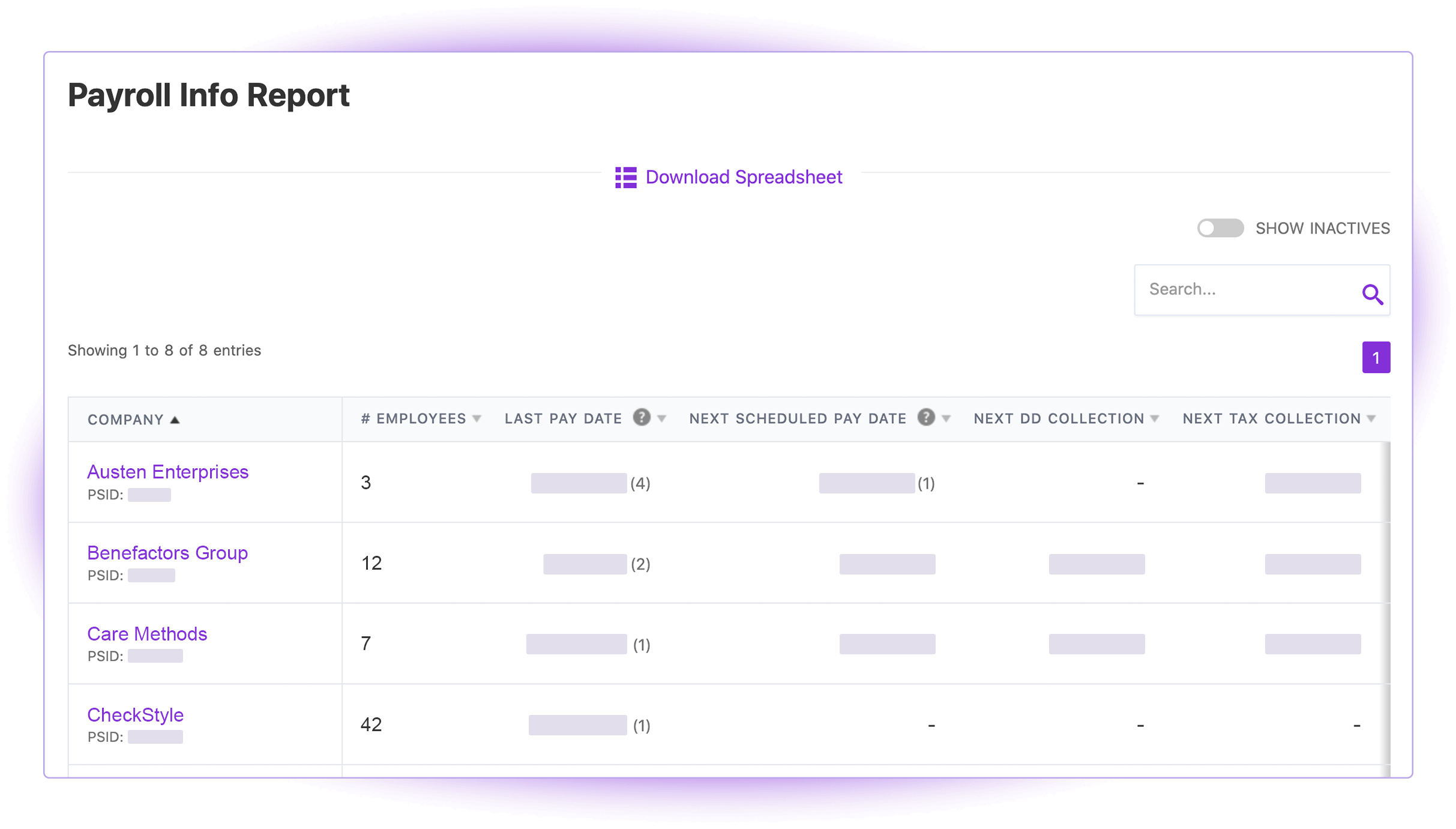 Patriot's Payroll Info Report for accountants in Patriot's Partner Program.