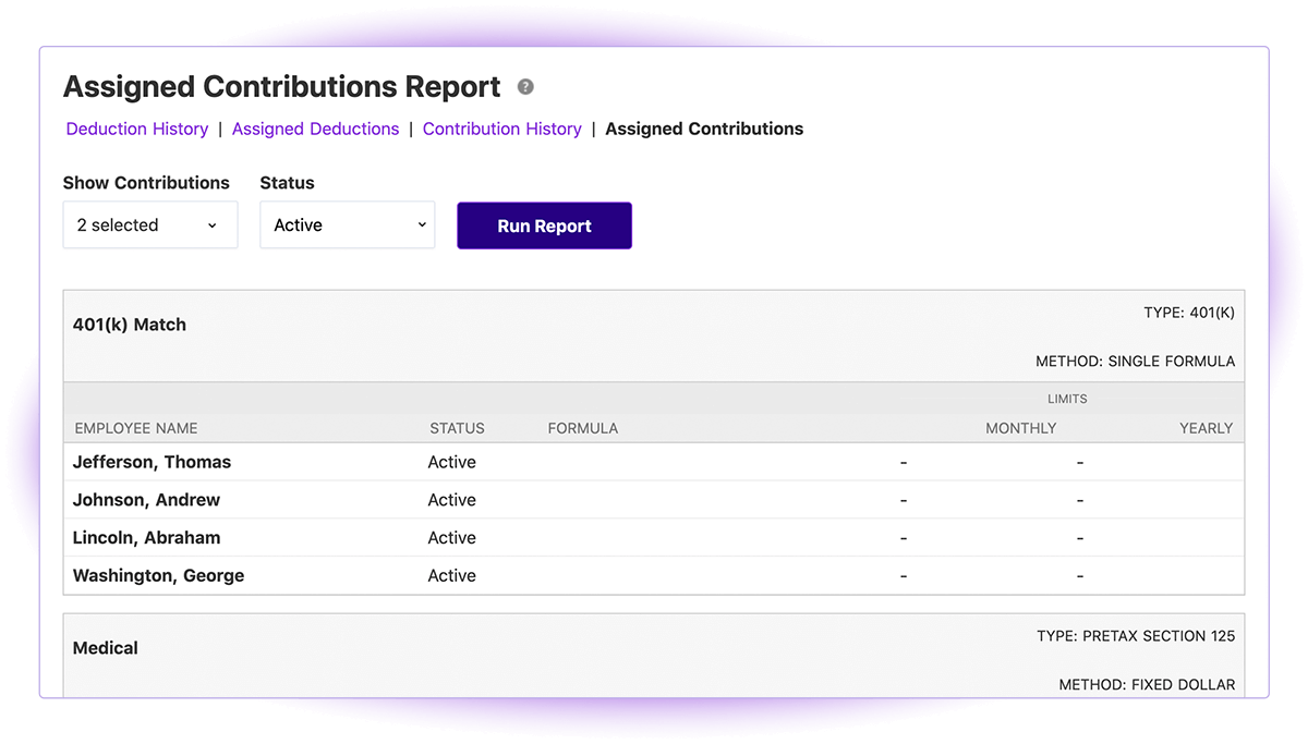 Screenshot of Patriot Software Assigned Contributions