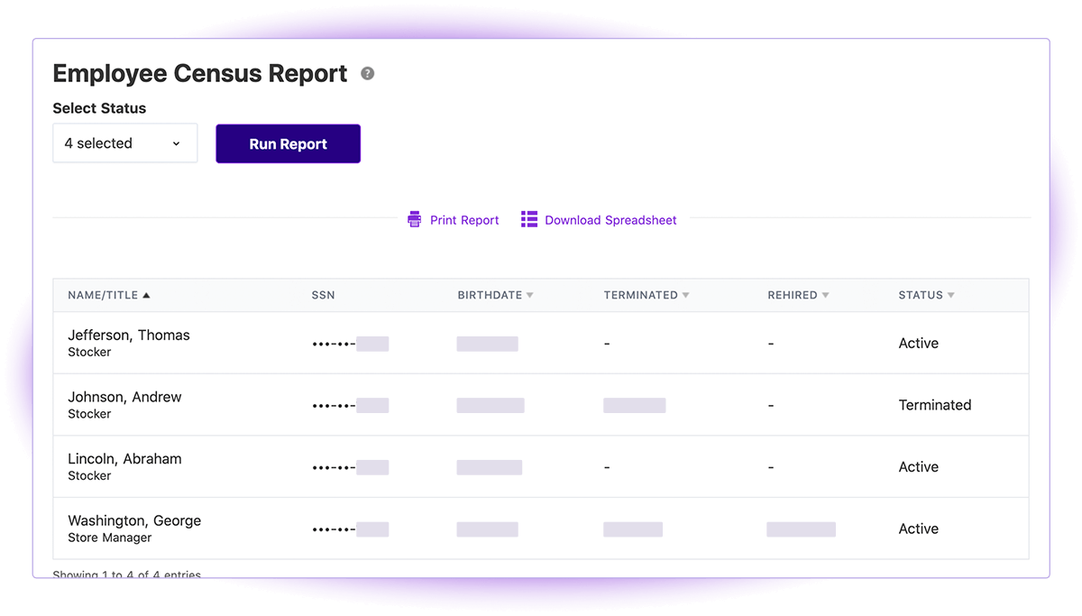 Screenshot of Patriot Software Employee Census