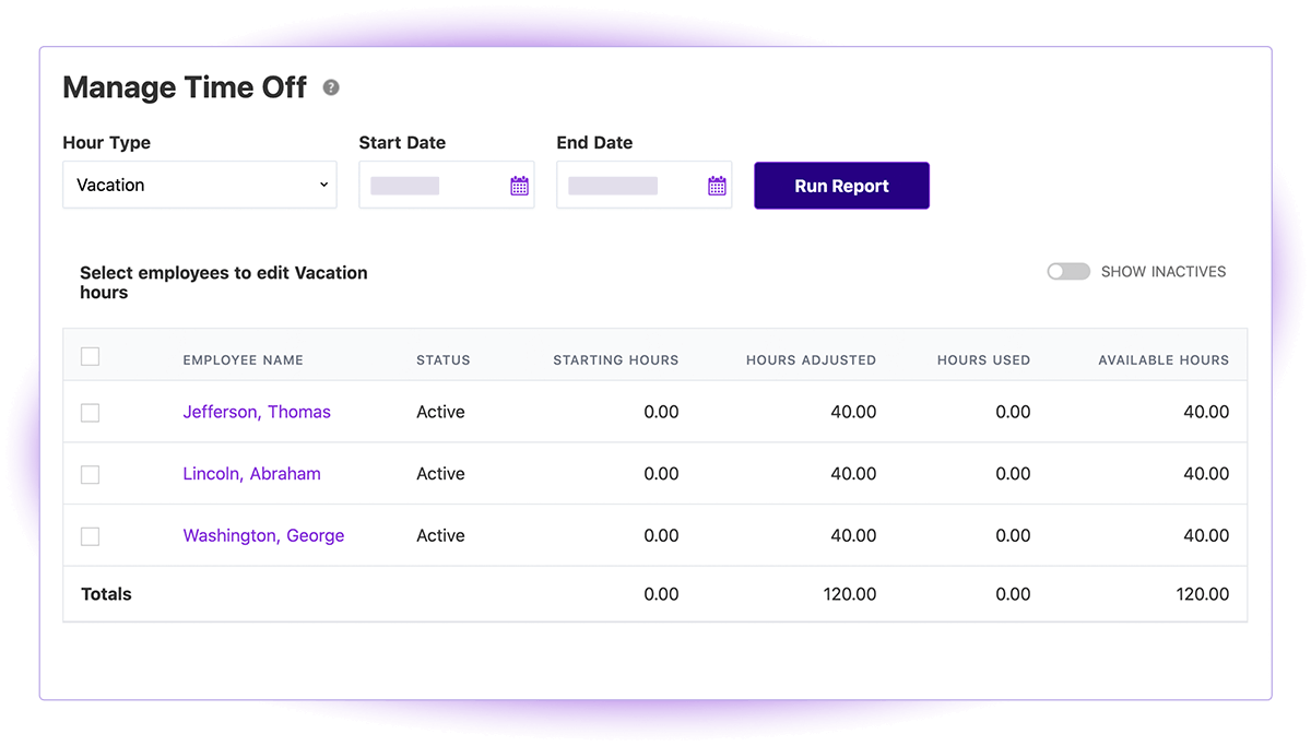 Screenshot of Patriot Software Manage Time Off