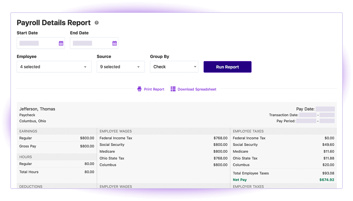 Screenshot of Patriot Software Payroll Details