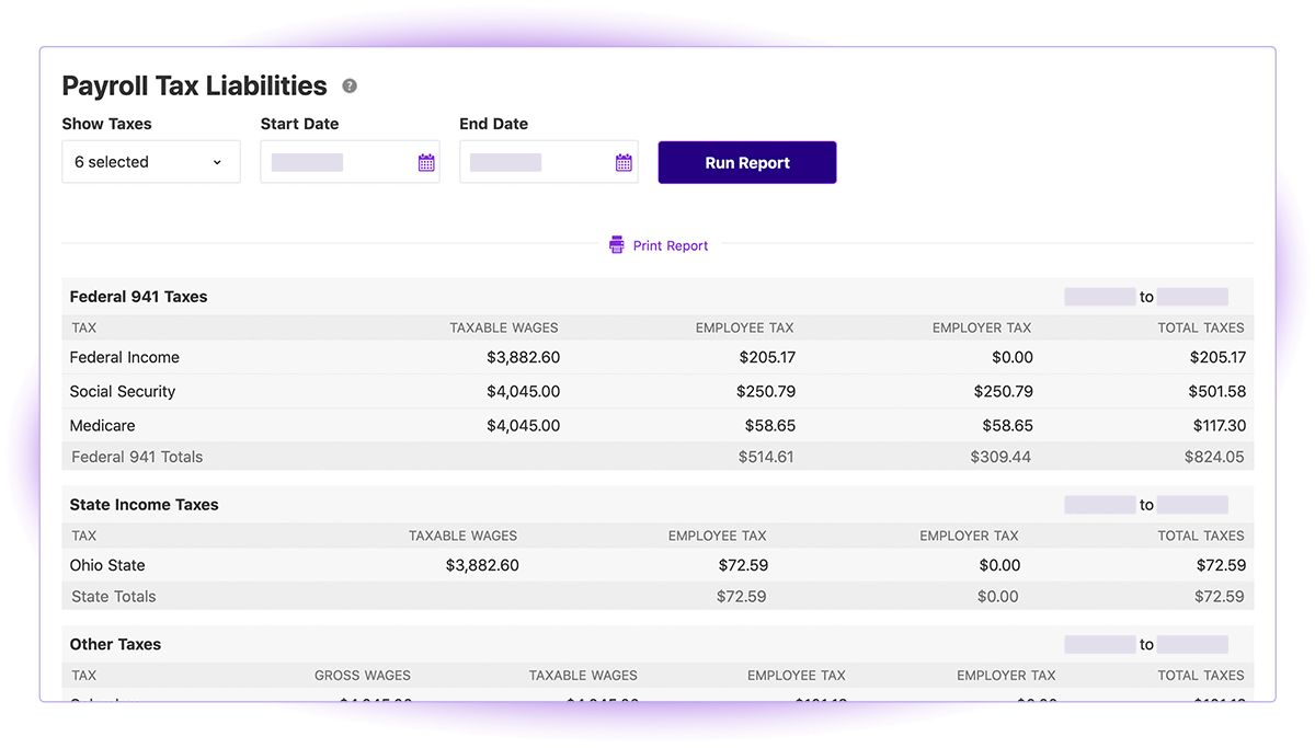Screenshot of Patriot Software Payroll Tax Liabilities