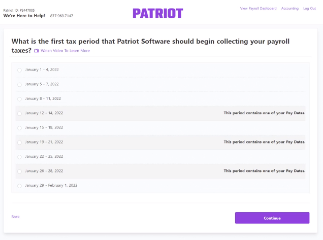 Example of semi-weekly selection screen