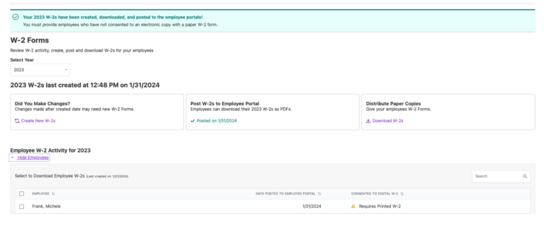 example of w-2 creation process in Patriot